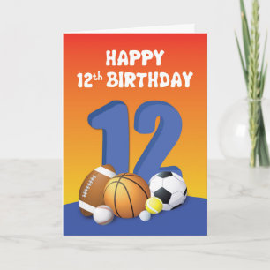 Boy 12th Birthday Sports Balls Kaart