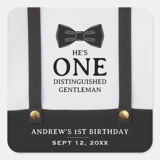 Boy 1st Birthday One Distinguished Gentleman Vierkante Sticker (Voorkant)