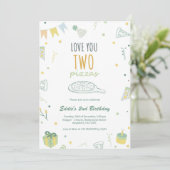 Boy 2e anniversaire Pizza Party Invitation Bleu (Debout devant)