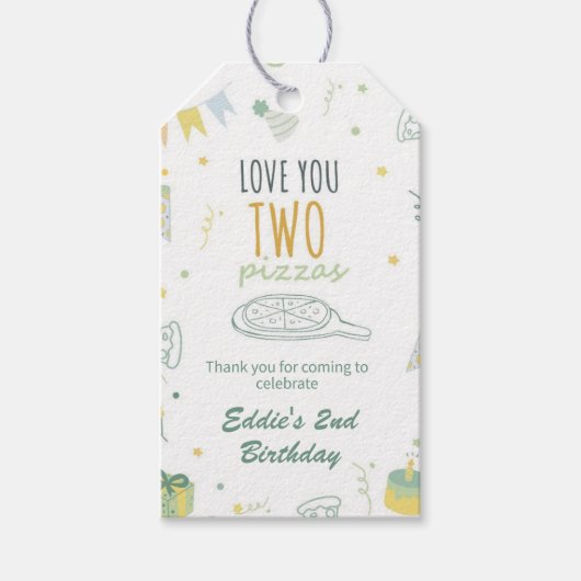 Boy 2e Verjaardag Pizza Party Gift Labels Bedankt Cadeaulabel (Voorkant)