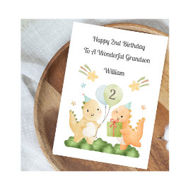 Boy 2nd Birthday Balloon Dinosaurs Card Kaart