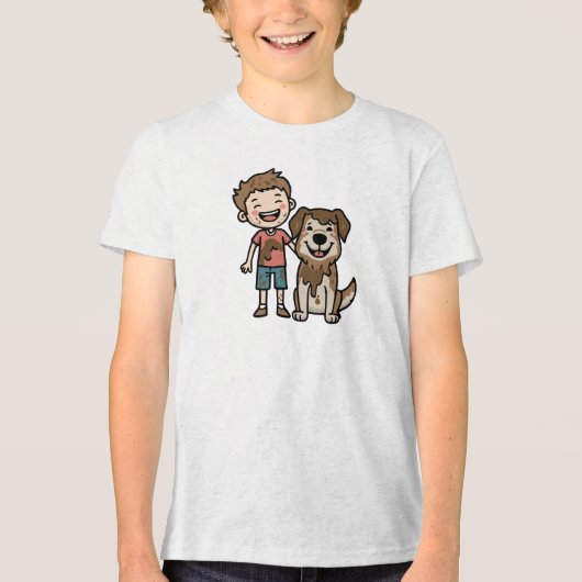 Boy and Dog Playing Mud Tri-Blend Shirt (Voorkant)