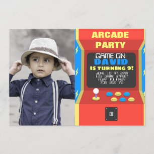 Boy Arcade Party Retro Gaming Verjaardag met Foto Kaart