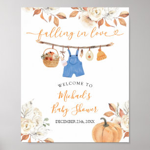 Boy Autumn Clothes Pumpkin Baby shower Welkom Poster