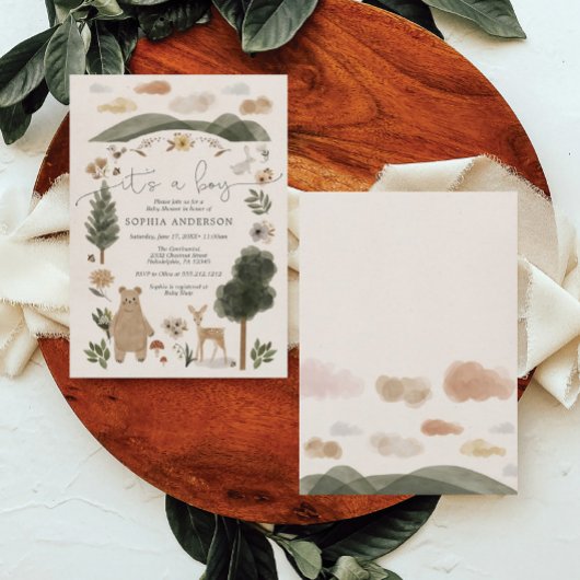 Boy Baby Boho Woodland Baby shower Carte d'invitat