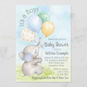 Boy Baby Elephant Baby Shower Uitnodigingen