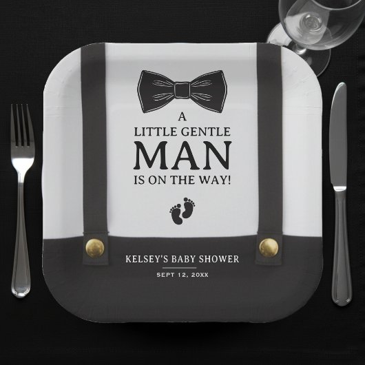 Boy Baby Shower A Little Gentleman Suspenders Papieren Bordje