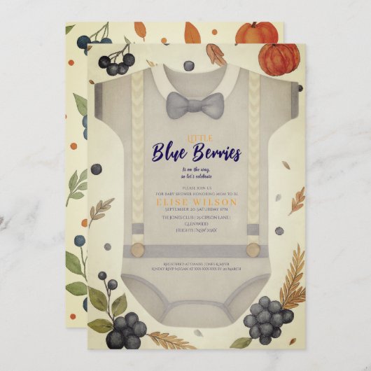 Boy baby shower autum herfst burlap bodysuit invit kaart (Voorkant / Achterkant)