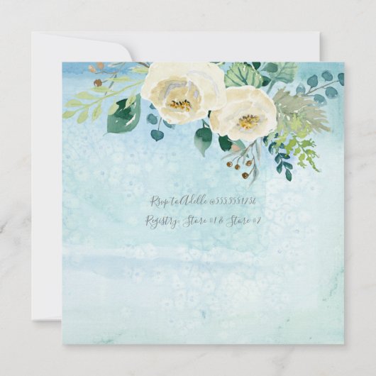 Boy Baby shower Blauw n Witte Rozen Blad Krans Kaart (Achterkant)