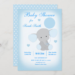 Boy Baby shower Blue Elephant Invitation Kaart