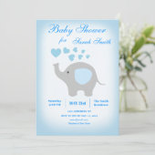 Boy Baby shower Blue Elephant Invitation Kaart (Staand voorkant)