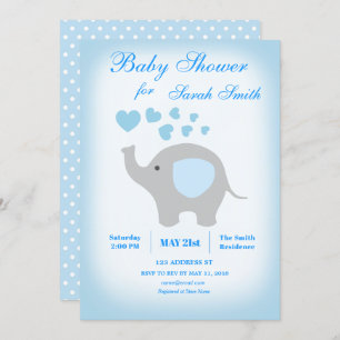 Boy Baby shower Blue Elephant Invitation Kaart