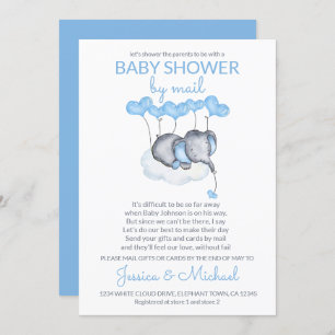 Boy Baby shower door Mail Blue Elephant op Cloud Kaart