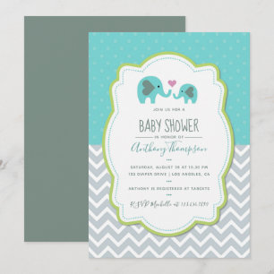 Boy Baby shower Elephants Uitnodiging