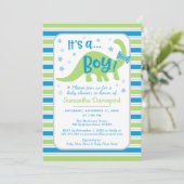 Boy Baby shower Green Dinosaur Invitation colorée (Debout devant)