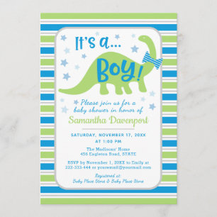 Boy Baby shower Green Dinosaur Invitation colorée