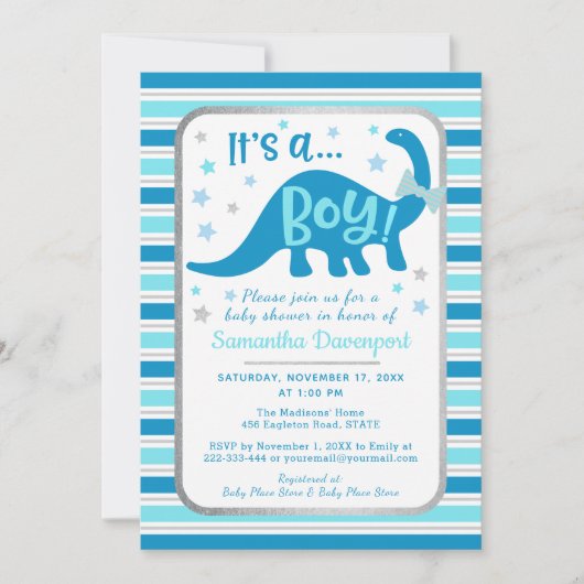 Boy Baby shower Invitation Dinosaur (Devant)