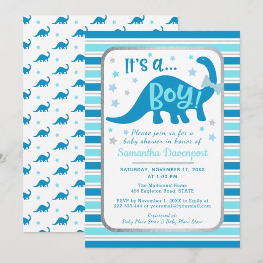 Boy Baby shower Invitation Dinosaur Kaart (Voorkant / Achterkant)