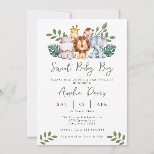 Boy Baby shower Invitation Modèle Safari Jungle (Devant)