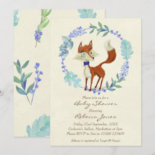 Boy baby shower Invitation Woodland Fox Blue Kaart