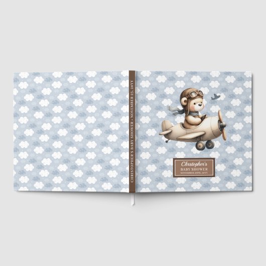 Boy Baby shower Livre d'invité Teddy Bear Pilot Th (Complet)