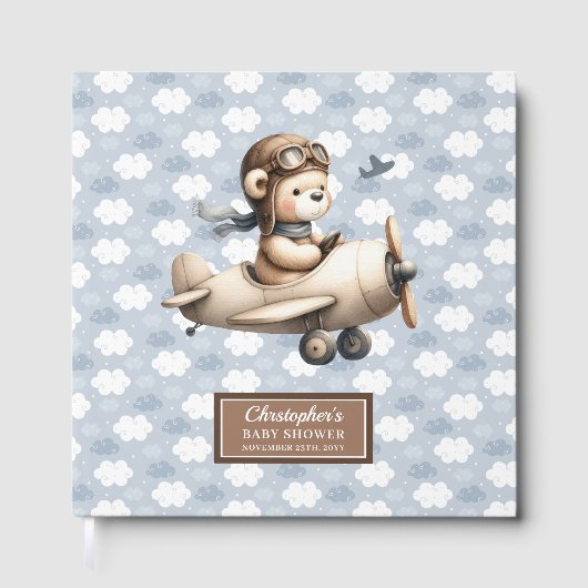 Boy Baby shower Livre d'invité Teddy Bear Pilot Th (Recto)