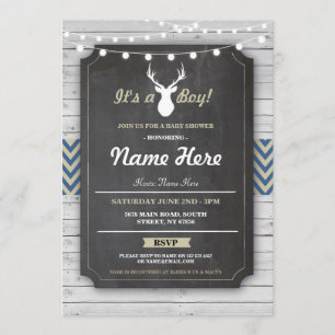 Boy Baby shower Rustic Antler Chalk Stag Uitnodige Kaart