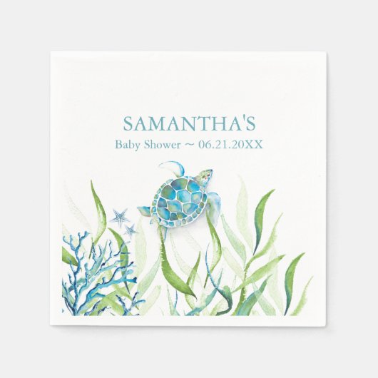 Boy Baby shower servetten Zee schildpad (Voorkant)