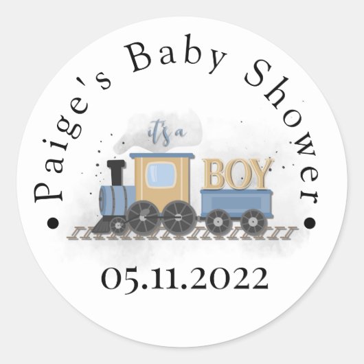 Boy Baby shower Uitnodiging | Trein | Het is een j Ronde Sticker (Voorkant)