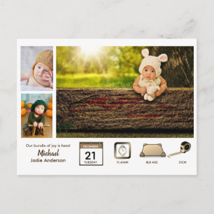 BOY BABY STATS Photo Collage Modern Rustic Briefkaart