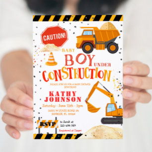 Boy Baby under Construction Baby shower Invitation Kaart
