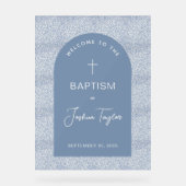 Boy Baptism Blue Arch Floral Pattern Cross Welcome (Recto)