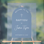 Boy Baptism Blue Arch Floral Pattern Cross Welcome (Neutre)