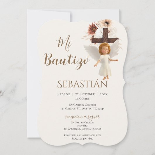 Boy Baptism Invitation in Spanish Boho (Devant)
