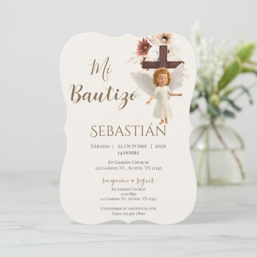 Boy Baptism Invitation in Spanish Boho (Debout devant)