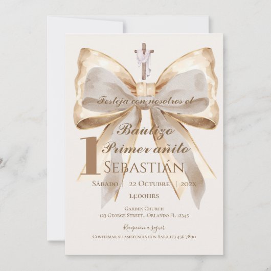 Boy Baptism Invitation in Spanish Boho (Devant)