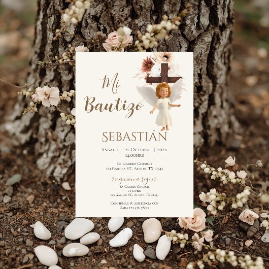 Boy Baptism Invitation in Spanish Boho