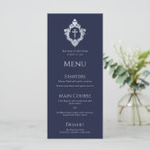 Boy Baptism Navy Blue Cross Crest  Elegant Menu (Staand voorkant)