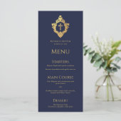 Boy Baptism Navy Blue Gold Cross in Crest  Menu (Staand voorkant)