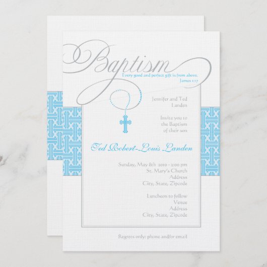 Boy Baptism Uitnodiging (Voorkant / Achterkant)