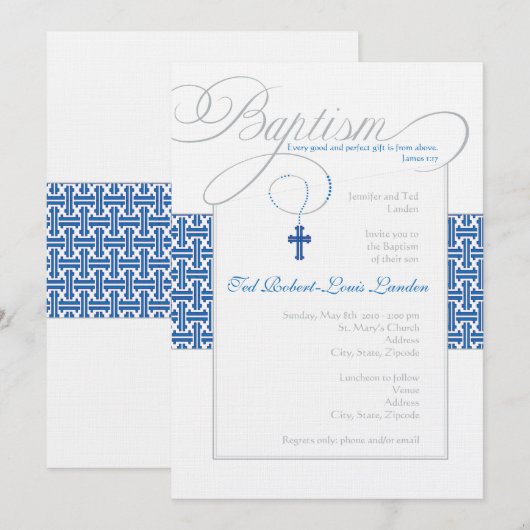 Boy Baptism Uitnodiging  | marine (Voorkant / Achterkant)