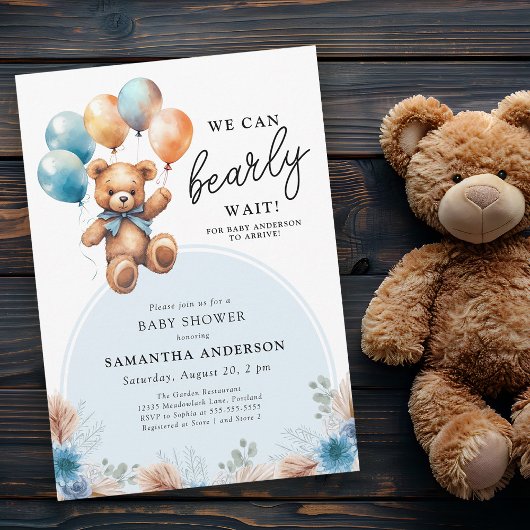 Boy Barly Wait Teddy Bear Boho Baby shower Kaart