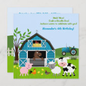Boy Barnyard Farm Animaux Invitations d'anniversai (Devant / Derrière)