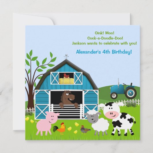 Boy Barnyard Farm Animaux Invitations d'anniversai (Devant)