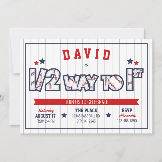 Boy Baseball 1/2 Anniversaire Invitation (Devant)
