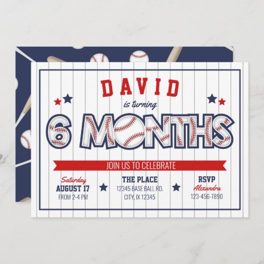 Boy Baseball 1/2 Anniversaire Invitation (Devant / Derrière)