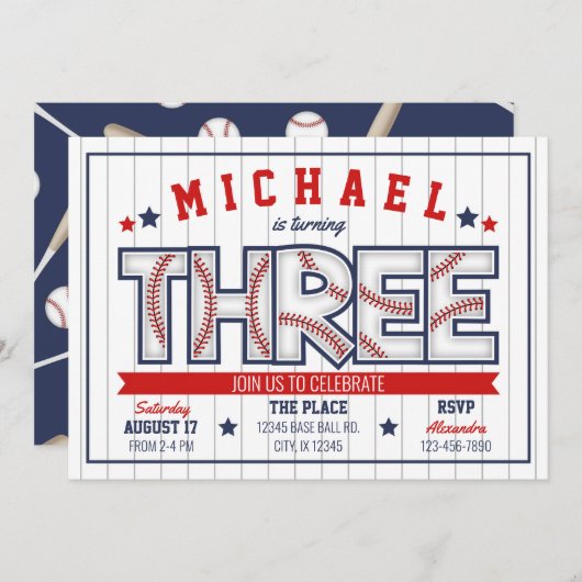 Boy Baseball 3ème anniversaire Invitation (Devant / Derrière)