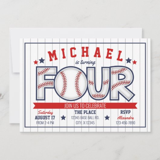 Boy Baseball 4th Birthday Invitation (Devant)