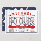 Boy Baseball 4th Birthday Invitation (Devant / Derrière)