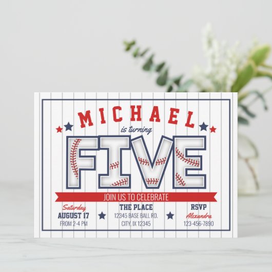 Boy Baseball 5e Anniversaire Invitation (Debout devant)